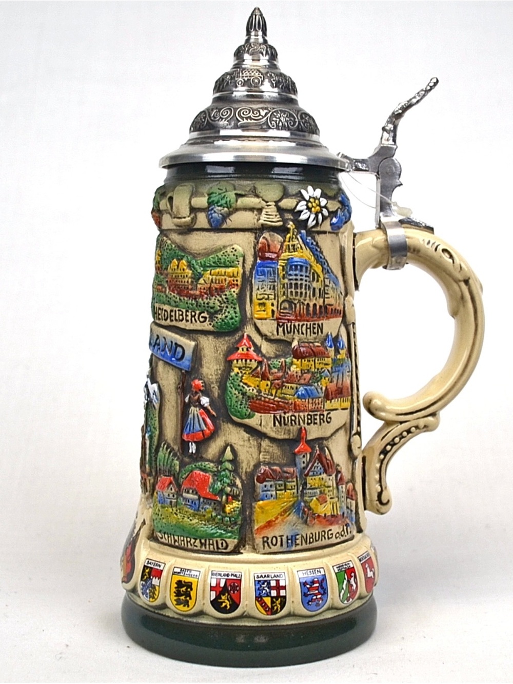 Colorful Deutschland Panorama Beer Stein Octoberfest Mug Pewter Limited Edition